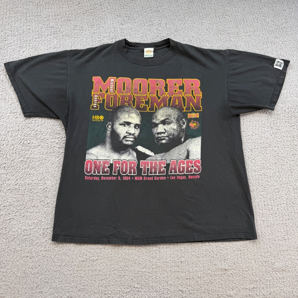 Vintage 1994 Moorer vs Foreman MGM Grand Boxing T-Shirt Black XL Single Stitch